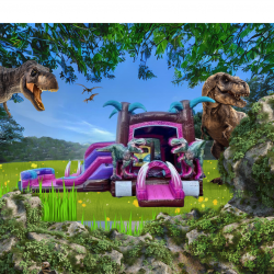 Pink-Rex bounce house w/slide WET/DRY