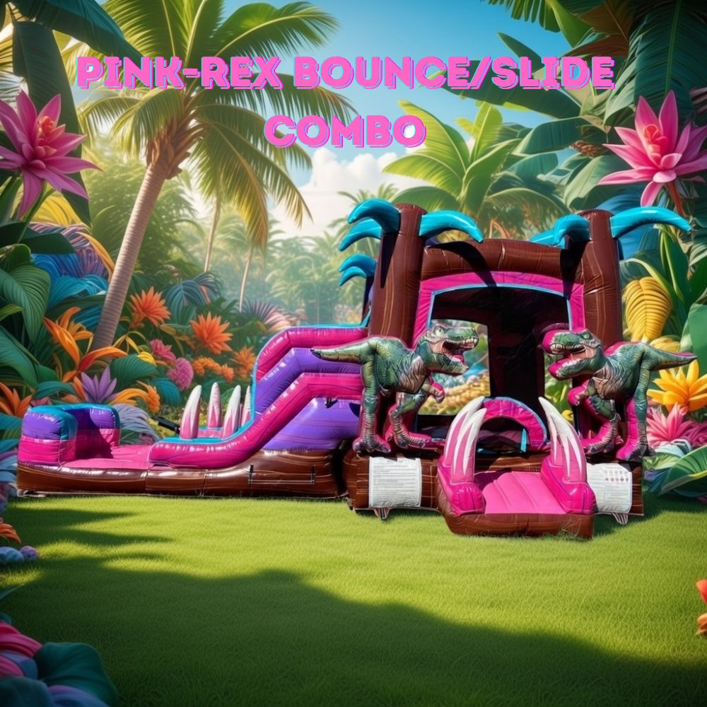 HOME (NEW) 12 PINK REX DINO BOUNCE HOUSE WITH SLIDE