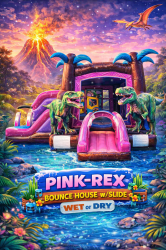 Pink-Rex bounce house w/slide WET/DRY