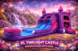 XL TWILIGHT CASTLE BOUNCE HOUSE W/DUAL SLIDES.  WET OR DRY